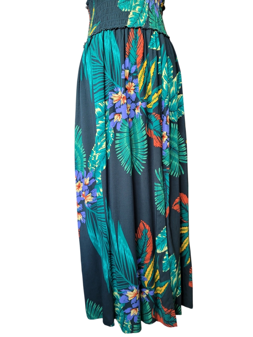 Patrons of Peace Tropical Floral Maxi Dress Smocked Waist Slit Skirt Green M - Picture 3 of 13